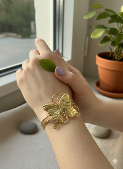 Golden Flutter Butterfly Cuff Bangles (Adjustable)