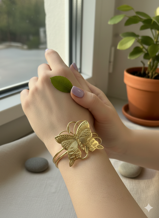 Golden Flutter Butterfly Cuff Bangles (Adjustable)