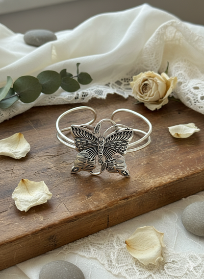 Silver Whisper Butterfly Cuff Bangles (Adjustable)