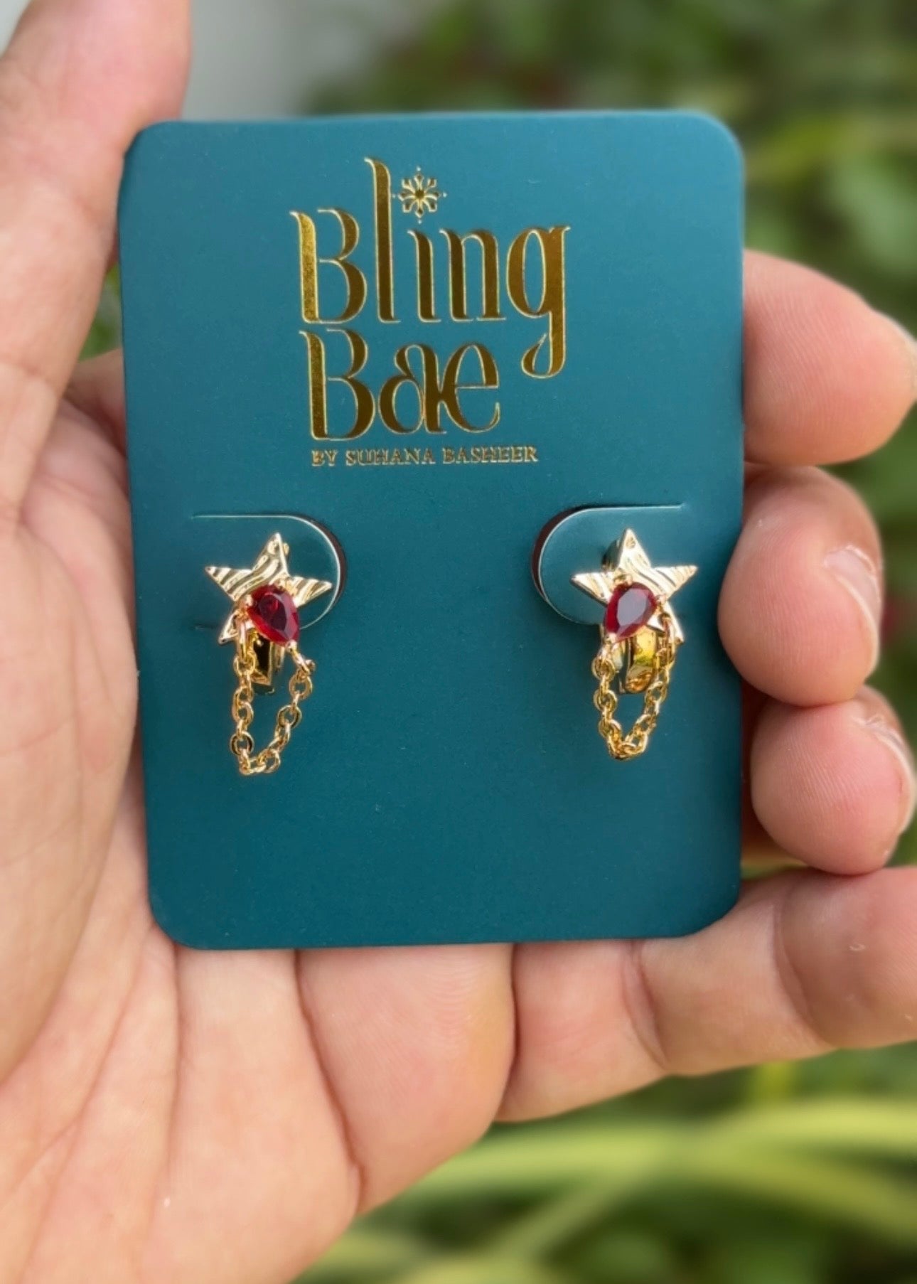 Ruby Star Chain Earrings