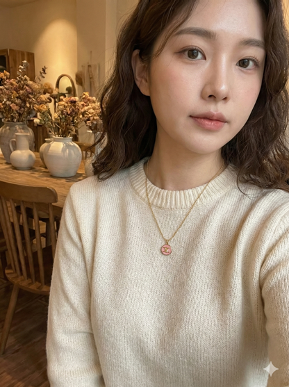 Pink Enamel Coin Chain With Pendant