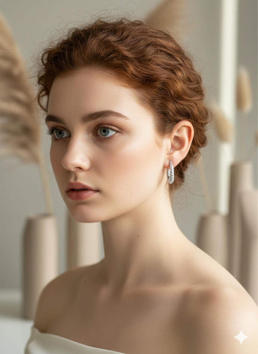 Silver Ember Textured Hoops Earrings