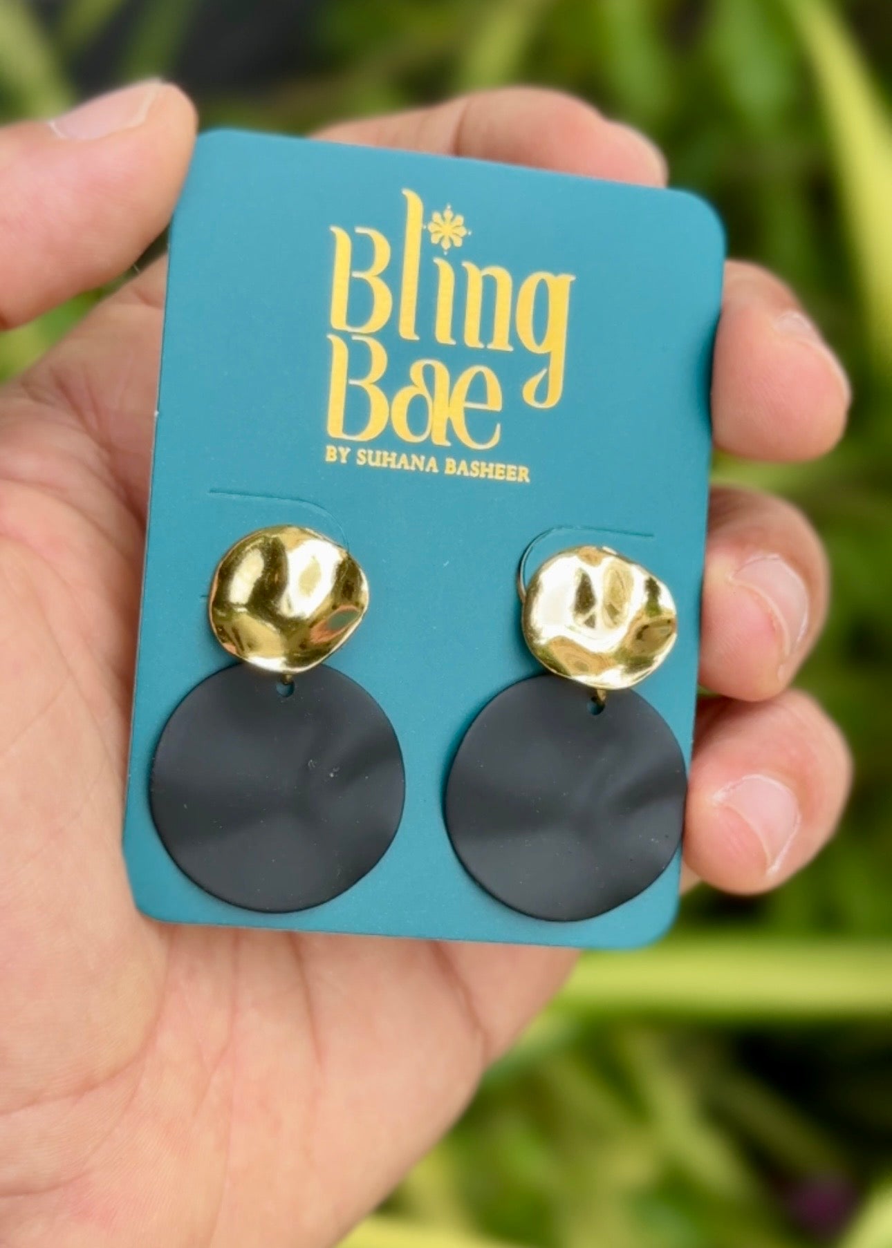 Midnight Gold Disc Drop Earrings