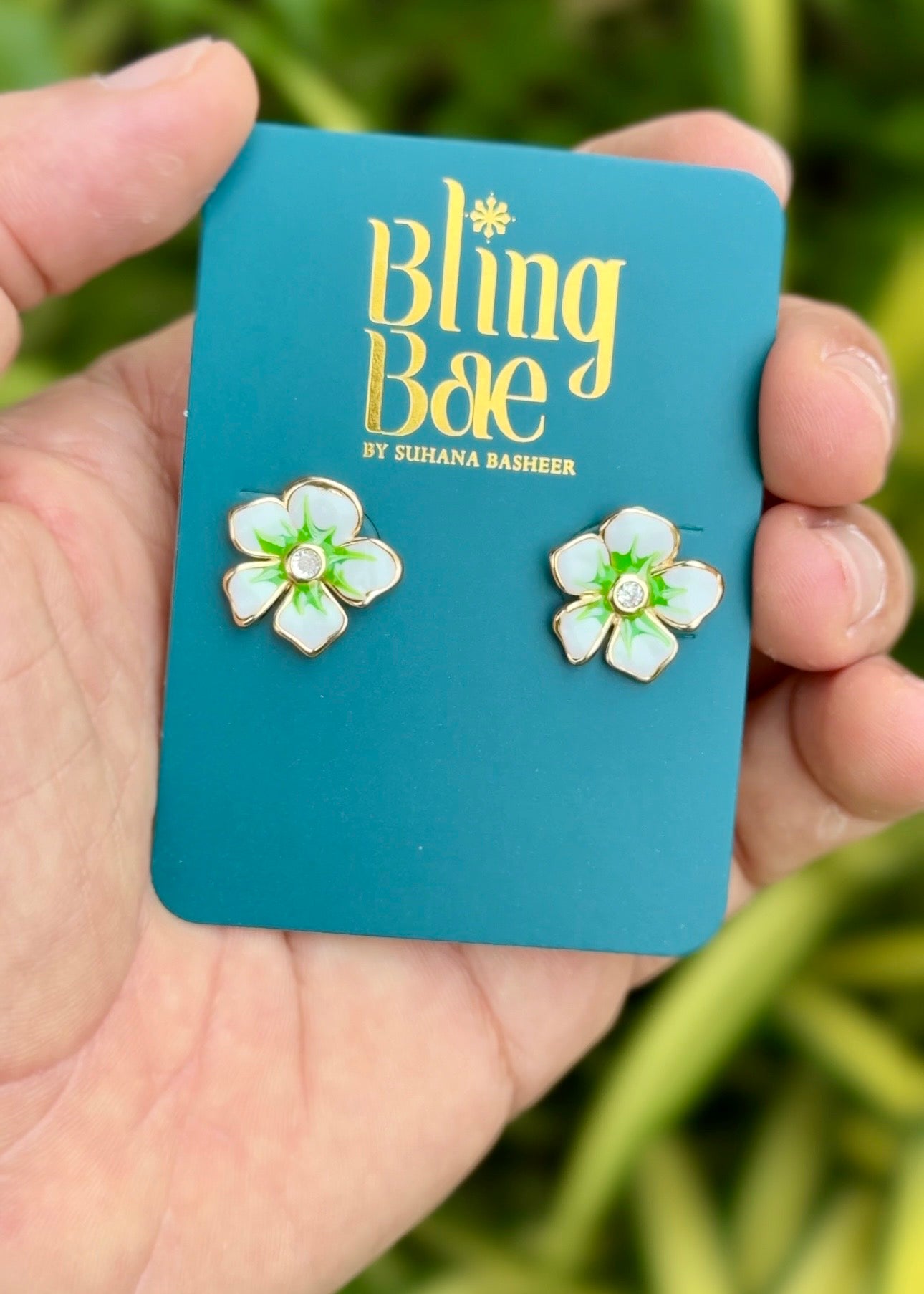Green Blossom Flower Stud Earrings