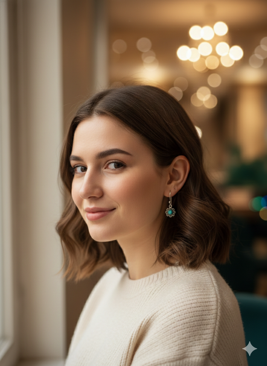 Turquoise Petal Drop Hoops Earrings