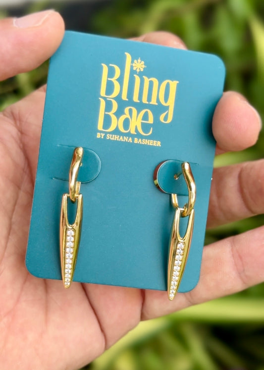 Golden Crystal Spike Drop Earrings