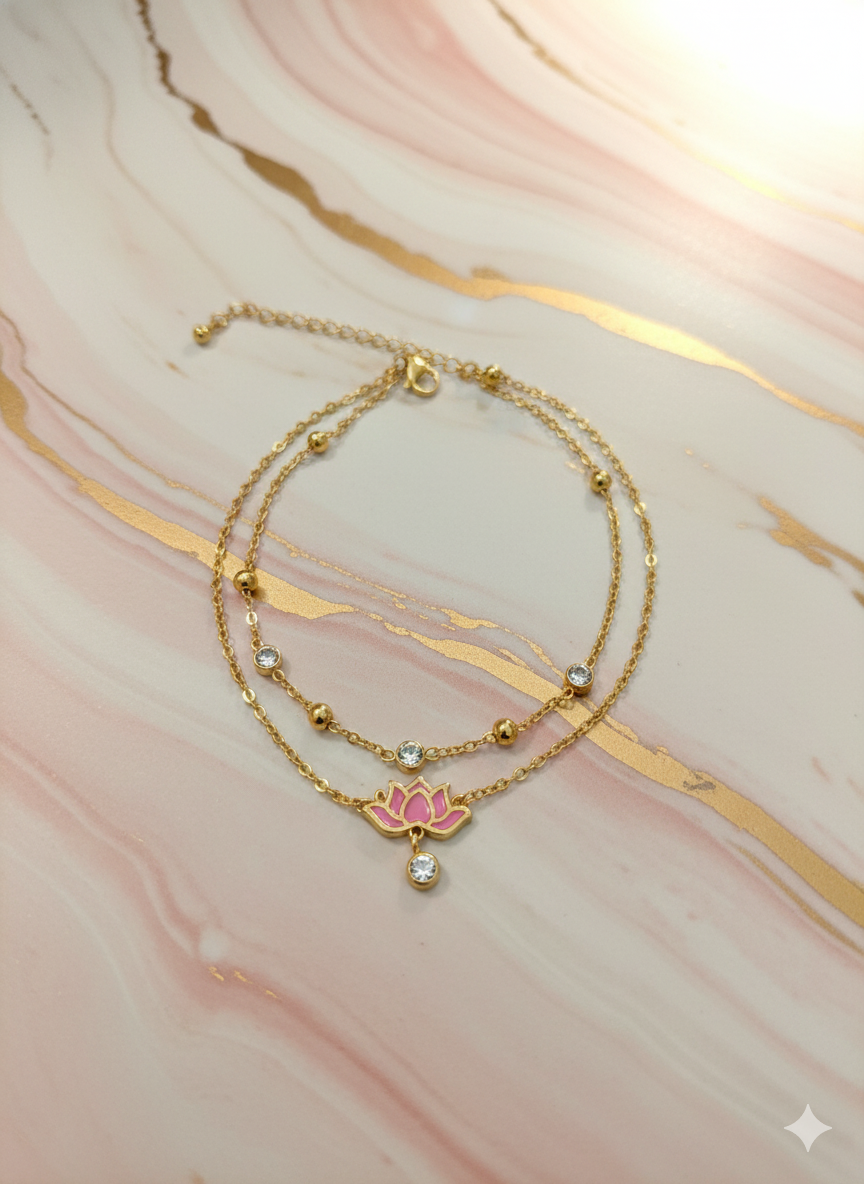 Pink Lotus Anklet/Bracelet (Single Piece)