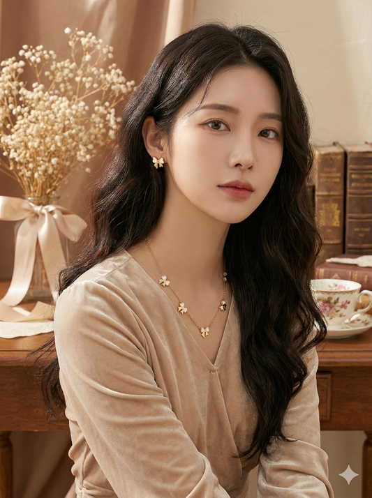 Ivory Bow Necklace & Earrings Set