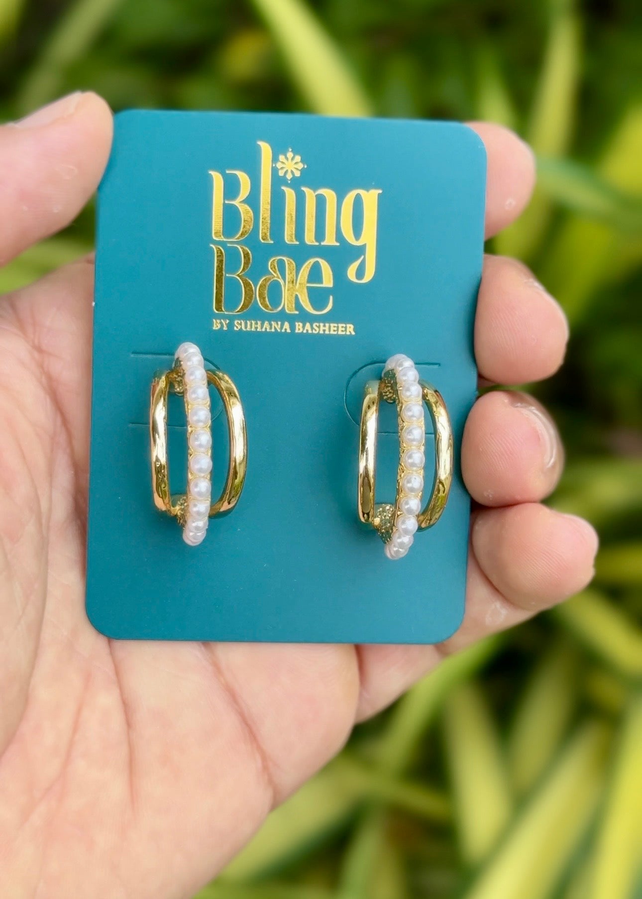 Pearl Line Double Hoop Earrings