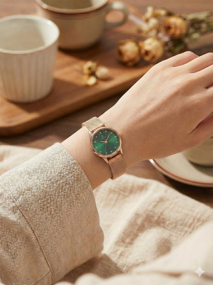 Ruinita Rose Gold Premium Elegant Emerald Green Dial Watch