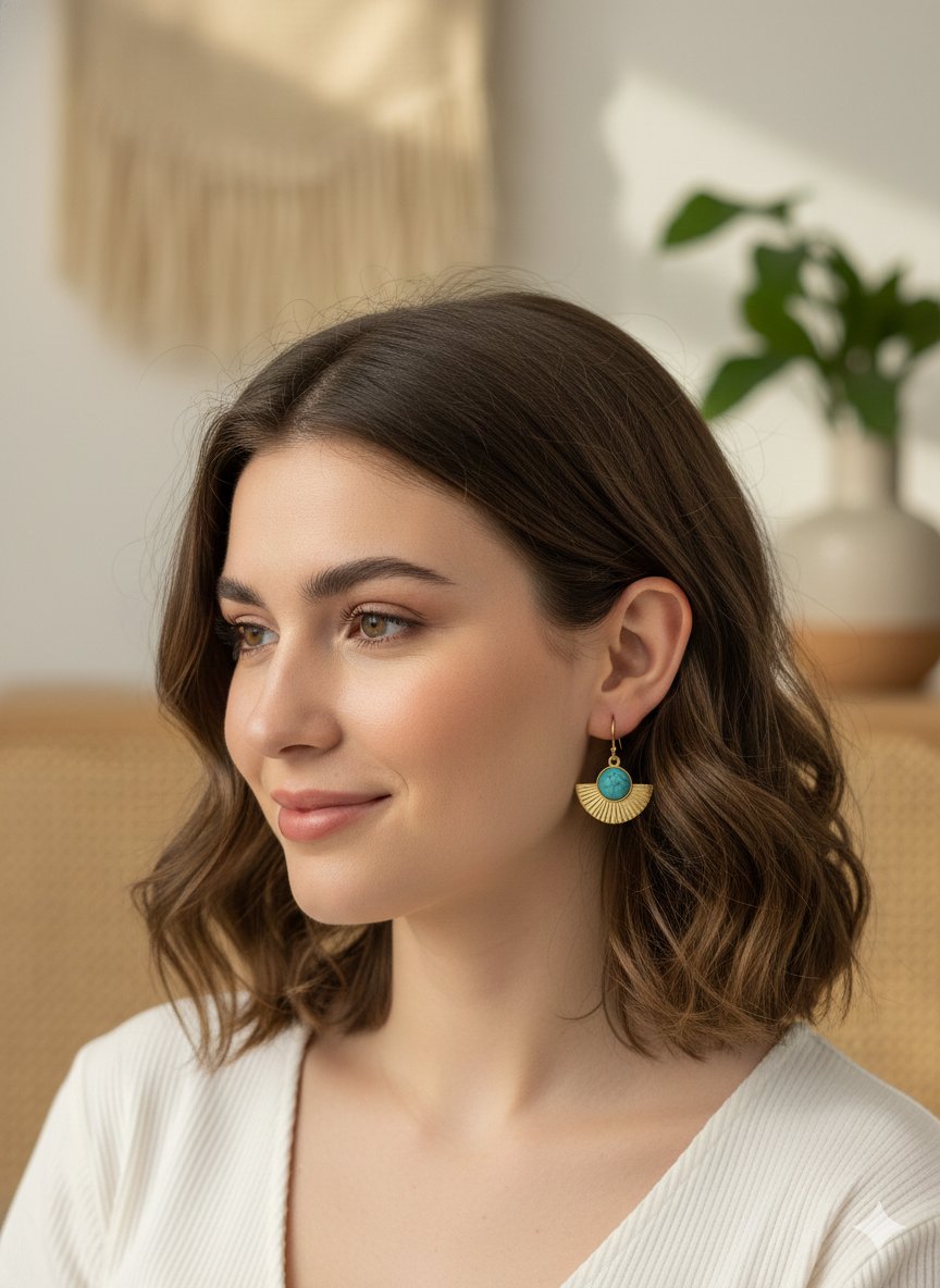 Turquoise Halo Fan Drops Earrings