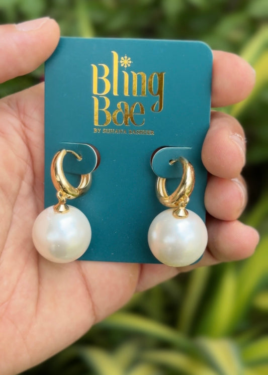 Pearl Luxe Drop Hoops Earrings