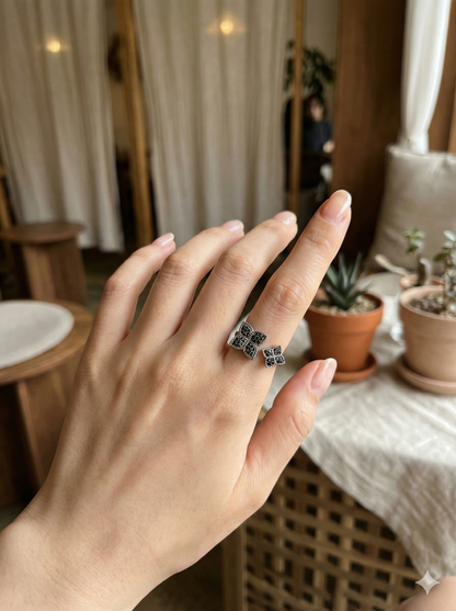 Obsidian Flower Rings (Adjustable)