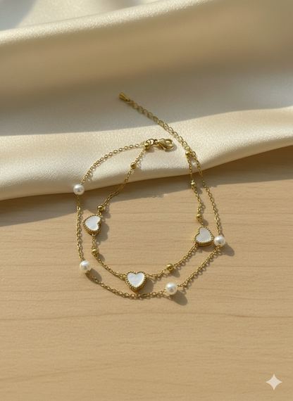 Pearl Heart Charm Anklet/Bracelet (Single Piece)