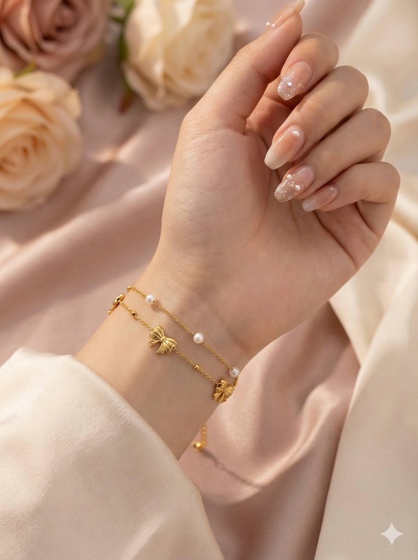 Pearl Bow Charm Anklet/Bracelet (Single Piece)