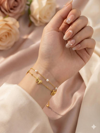 Pearl Bow Charm Anklet/Bracelet (Single Piece)