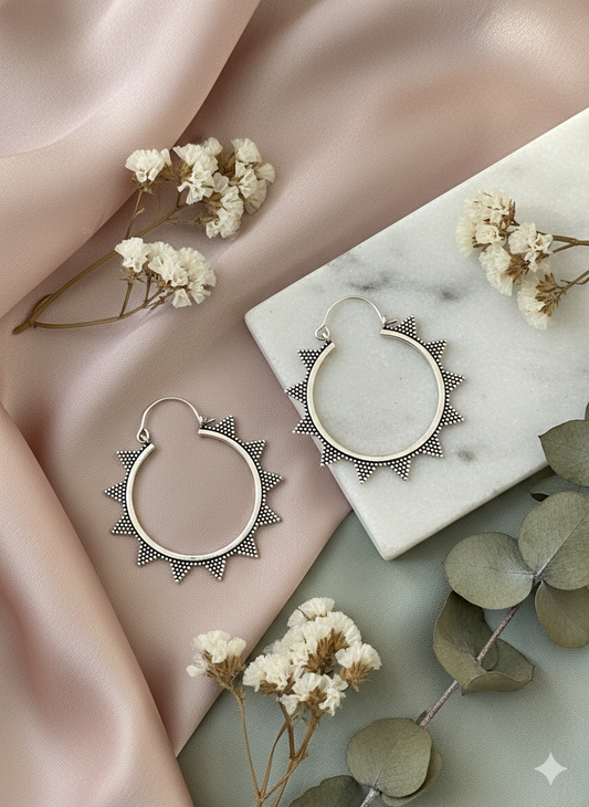 Solar Flare Silver Hoops Earrings