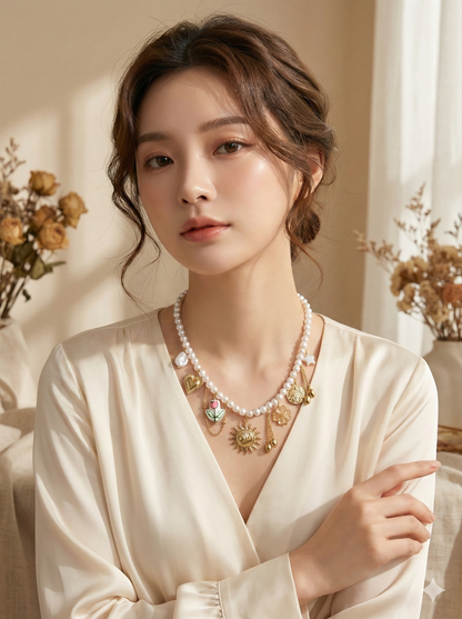 Celestial Pearl Charm Necklace