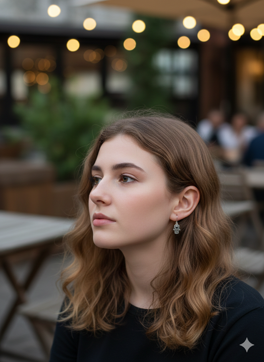 Silver Aura Hamsa Drops Earrings