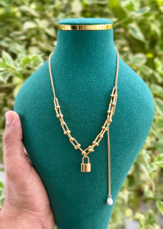 Layered Lock Drop Necklace 🔒✨