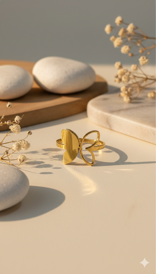 Golden Eclipse Butterfly Rings