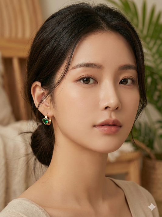 Emerald Heart Hoops Earrings