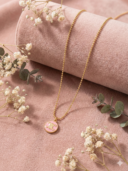 Pink Enamel Coin Chain With Pendant