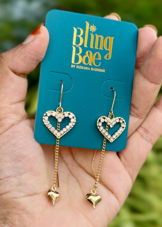 Crystal Heart Drop Chain Earrings