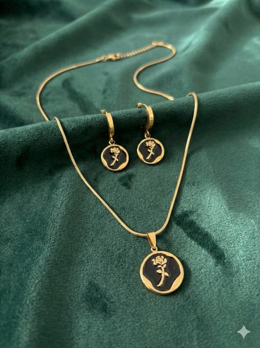 The Midnight Rose Necklace & Earrings Set