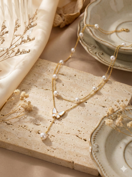 Butterfly Pearl Cascade Necklace