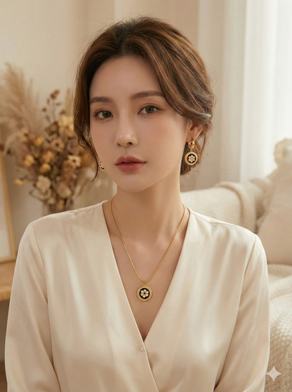 The Midnight Fleur Medallion Necklace & Earrings Set