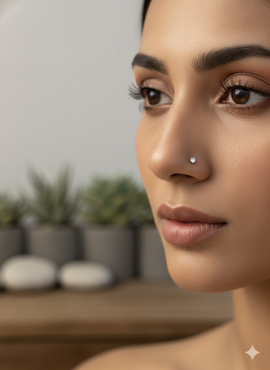 Aura Nose Stud (L shaped-Titanium-silver - Stone 2.5mm)
