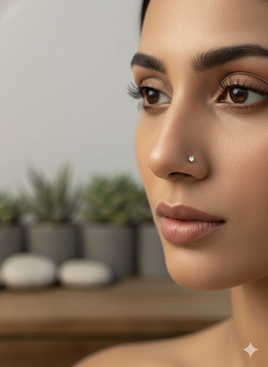 Aura Nose Stud (L shaped-Titanium-silver - Stone 2.5mm)