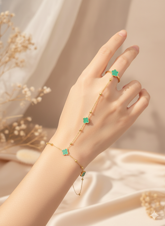 Green Aura Clover Ring Bracelets