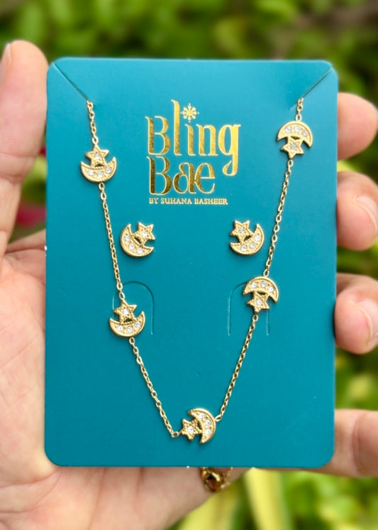 Celestial Moon & Star Charm Necklace & Earrings Sets 🌙✨