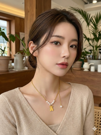 Teddy Pearl Charm Necklace