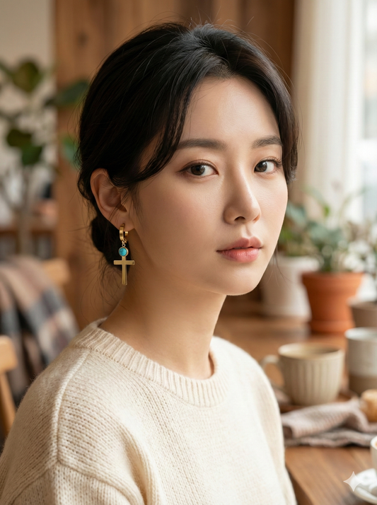 Turquoise Cross Drops Earrings