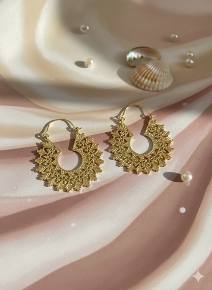 Sun Temple Crescent Hoops Earrings