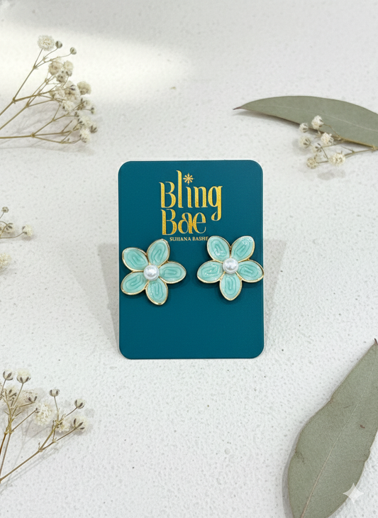 Mint Pearl Bloom Studs