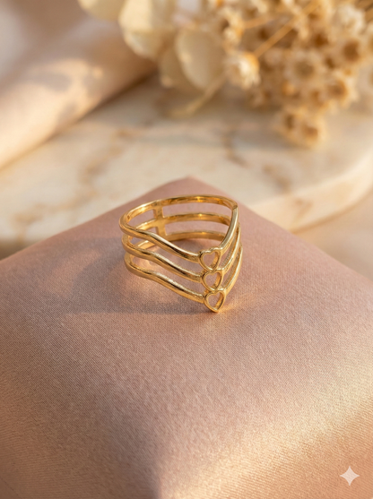 Triple Heart Chevron Rings