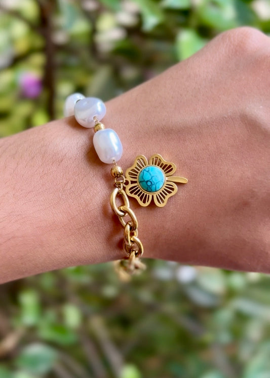 Turquoise Bloom Pearl Bracelets 🌼💙