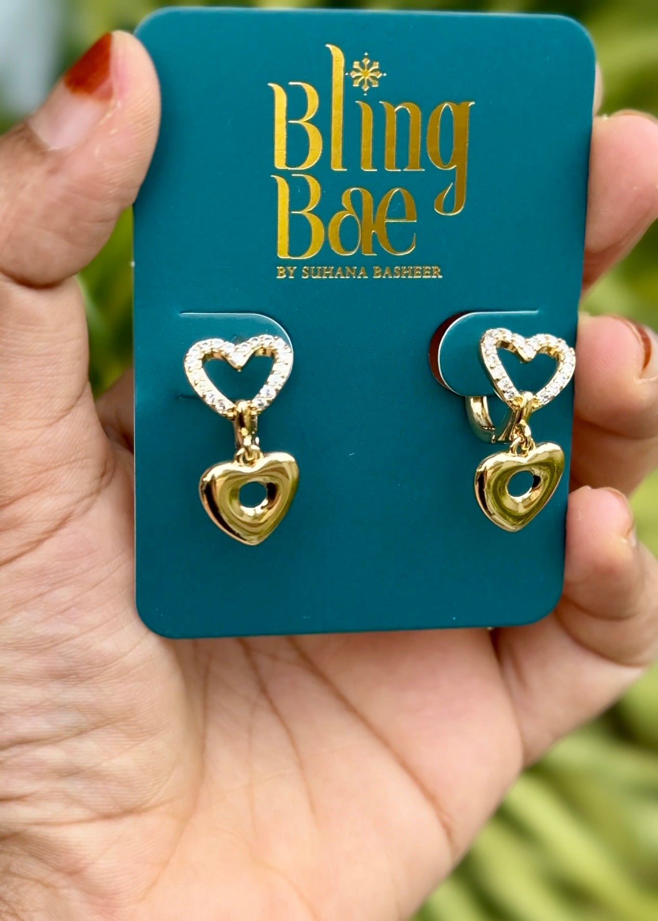 Sparkle Double Heart Drop Earrings