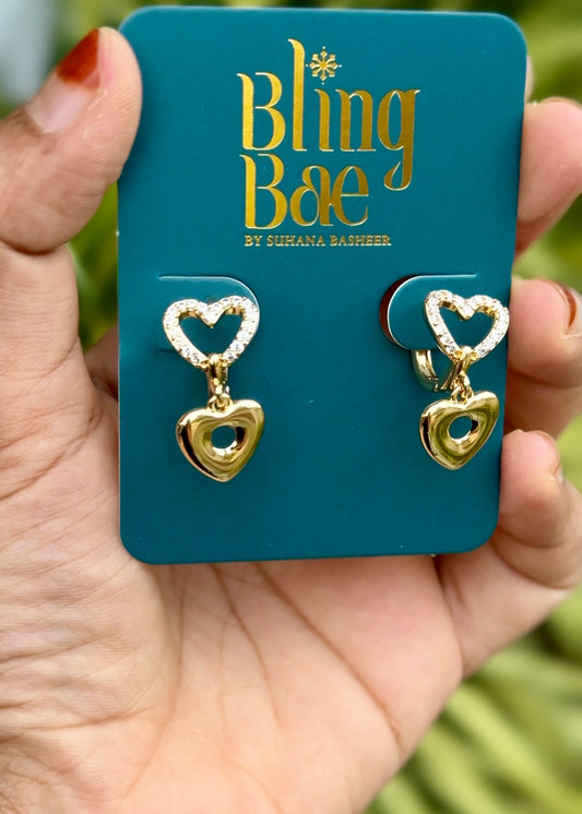 Sparkle Double Heart Drop Earrings
