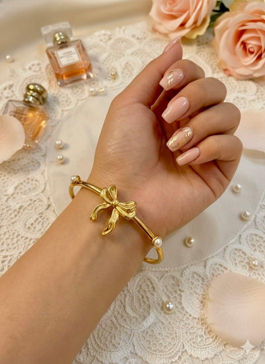 Golden Bow Charm Cuff Bangle