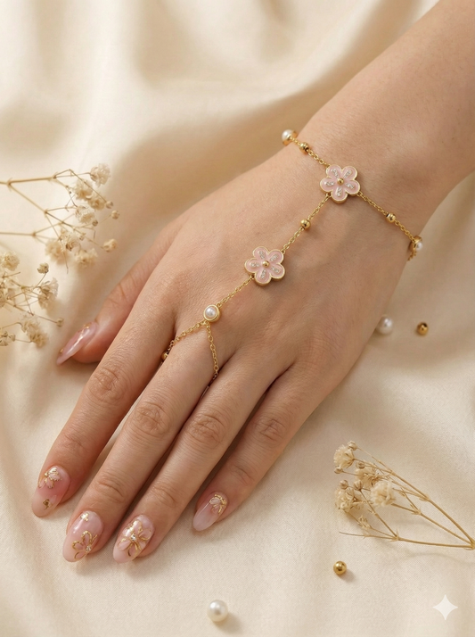 Gold Floral Hand Harness Finger Bracelets