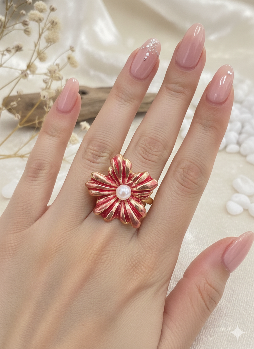 Blossom Pearl Rings (Adjustable)
