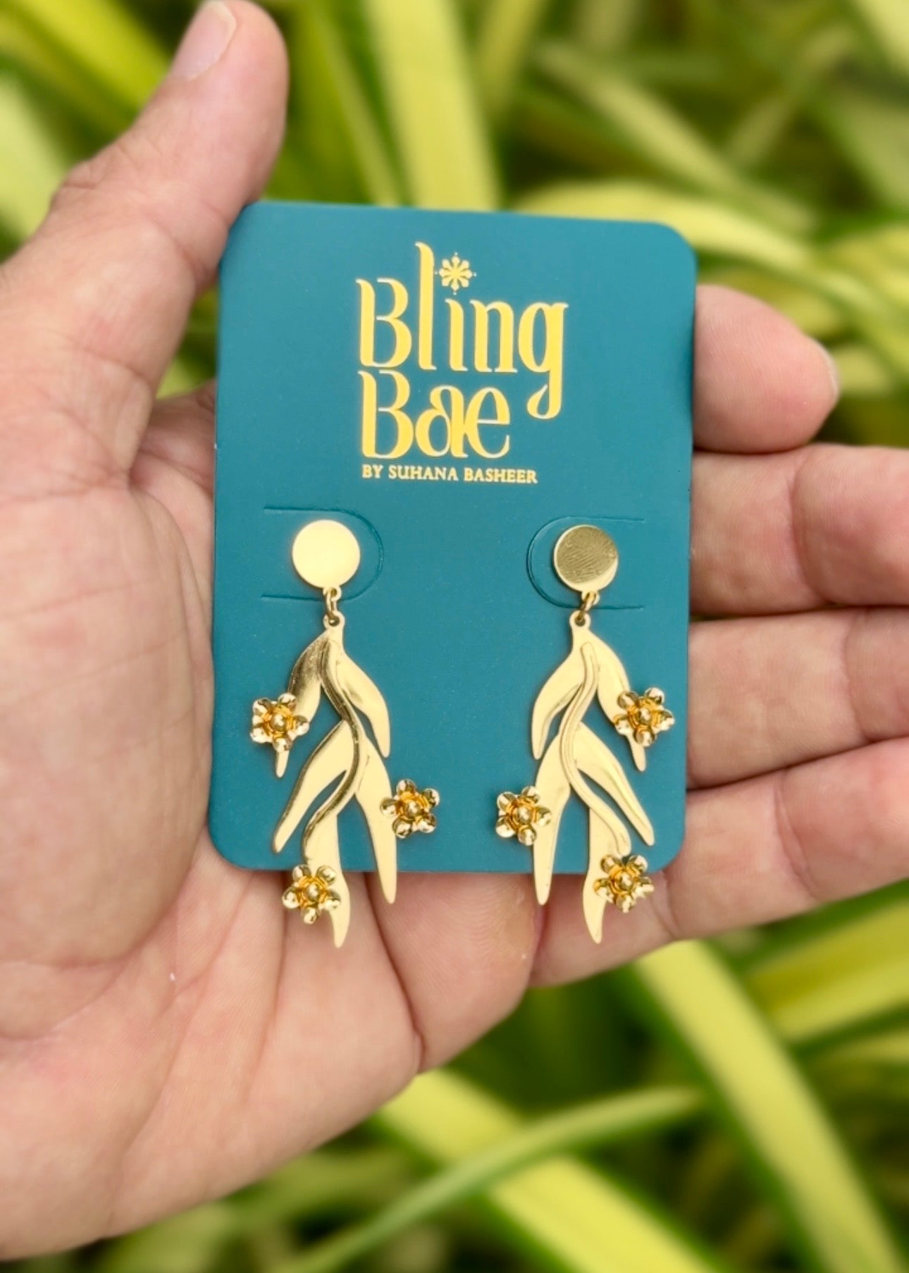 Golden Blossom Leaf Drop Earrings ✨