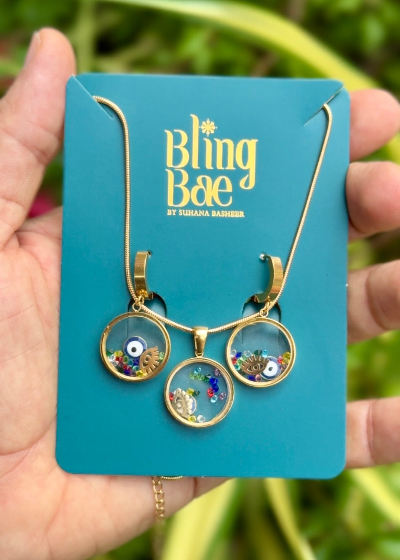 Evil Eye Floating Charm Necklace & Earrings Sets 🧿✨