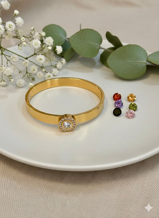 Interchangeable Stone Cuff Bangle 💎 (Gold Color - Size - 2.4)
