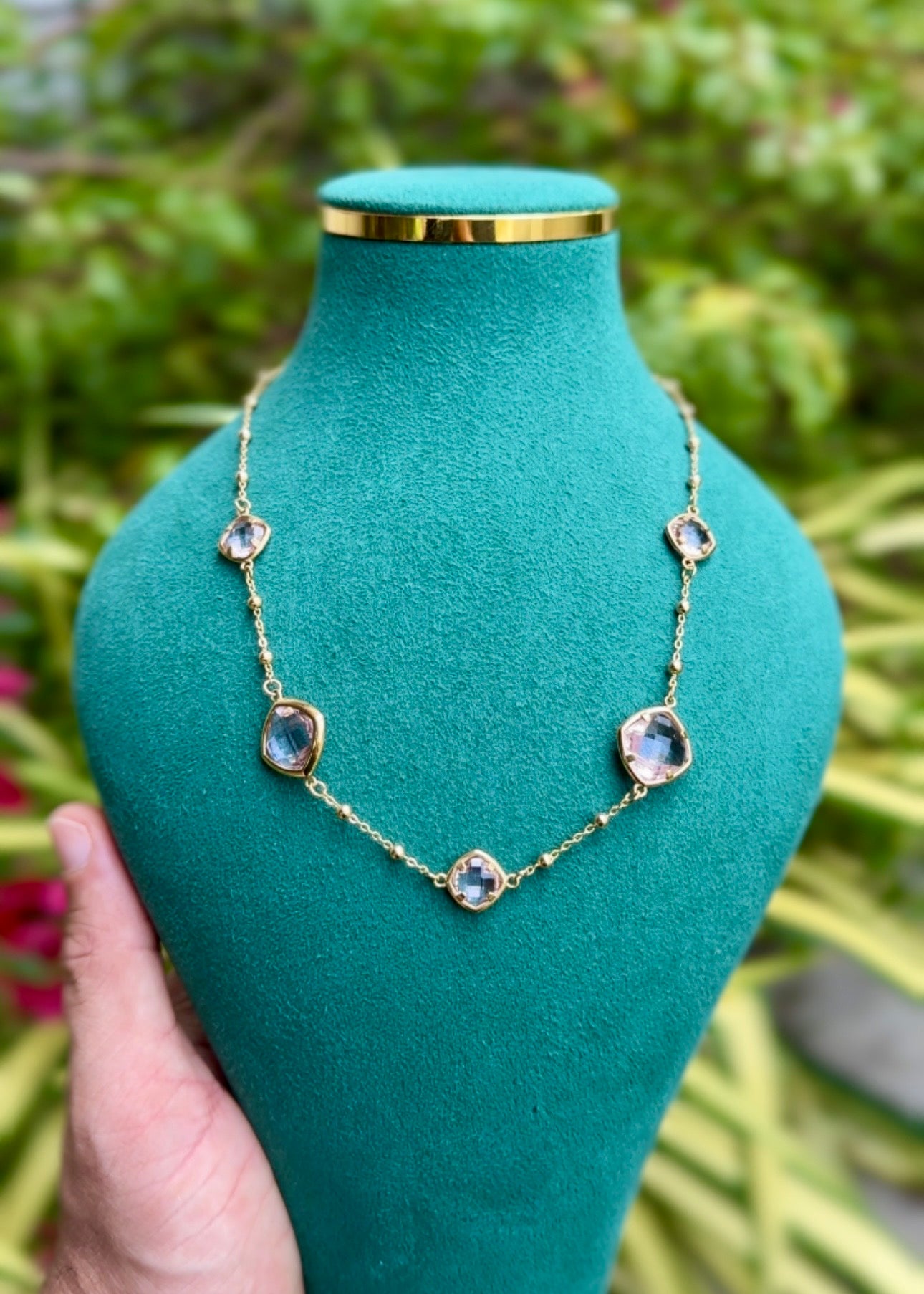 Pink Crystal Bezel Elegance Necklace ✨